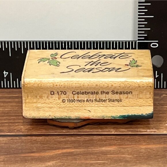 1989 Celebrate The Season Holiday WOOD MOUNTED Rubber Stamp HERO ARTS D170 - Picture 3 of 5